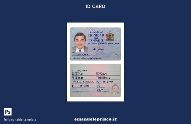 modello presente carta d'identità di Trinidad e Tobago stile verificato